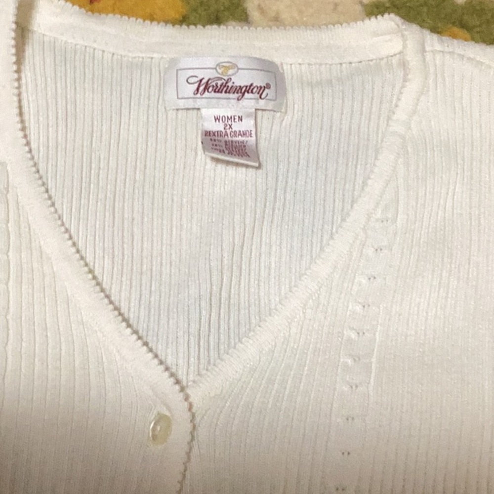 Worthington White Cardigan Sweater Classic Knit